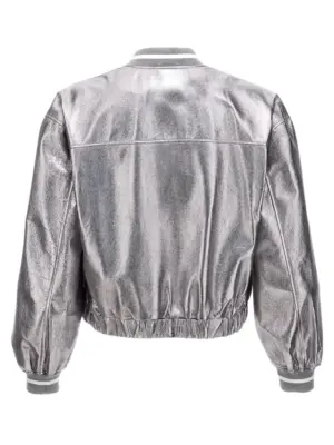 Laminated leather bomber jacket MPGAM2917C8755 BRUNELLO CUCINELLI Silver