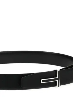 Logo leather belt Man TOM FORD Black