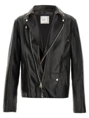 Leather biker jacket 2503749M001 SACAI Black