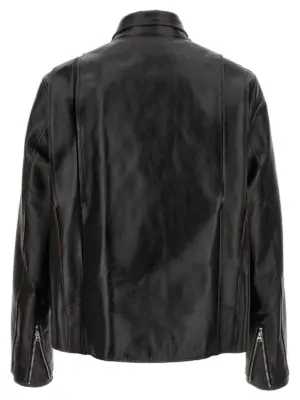 Leather biker jacket Man SACAI Black