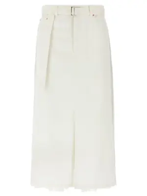 Pleated denim skirt SACAI White