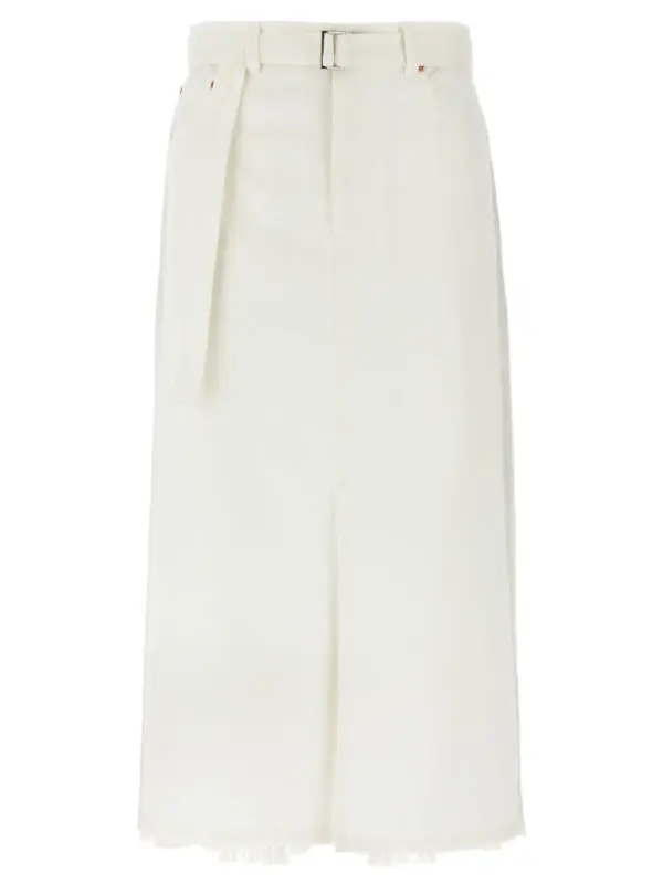 Pleated denim skirt SACAI White