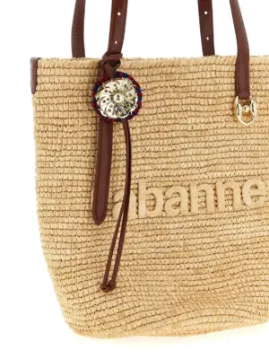 'Natural Raffia Tote Bag' shopping bag Woman PACO RABANNE Beige