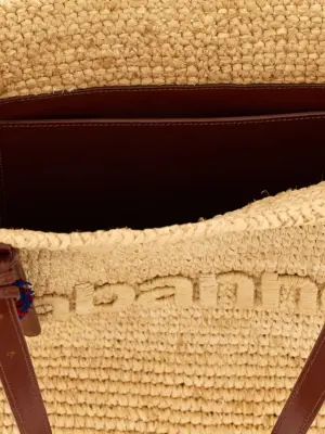 'Natural Raffia Tote Bag' shopping bag 60% raffia 30% calfleather 10% brass PACO RABANNE Beige