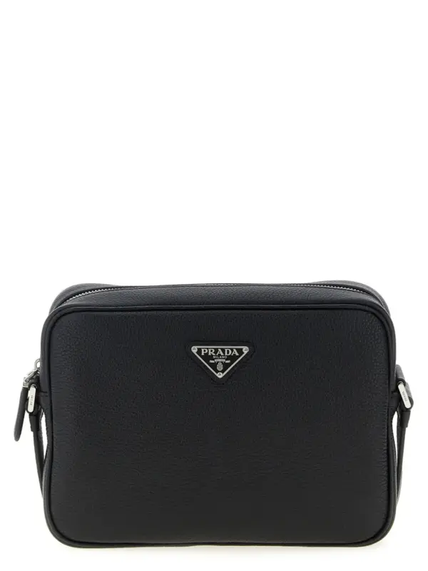 Leather shoulder strap PRADA Black