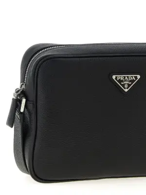 Leather shoulder strap Man PRADA Black