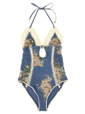 'Cascadian Keyhole Crochet' one-piece swimsuit ZIMMERMANN Light Blue