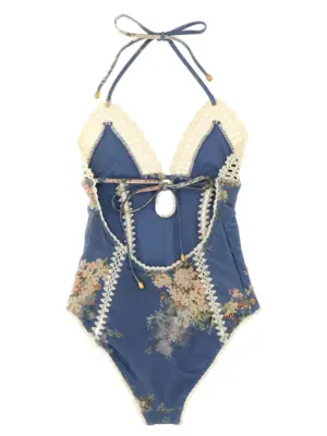 'Cascadian Keyhole Crochet' one-piece swimsuit 4140WSS255TEBLBOFL ZIMMERMANN Light Blue