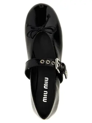 Buckle and bow ballet flats 100% calfskin leather (Bos Taurus) MIU MIU Black