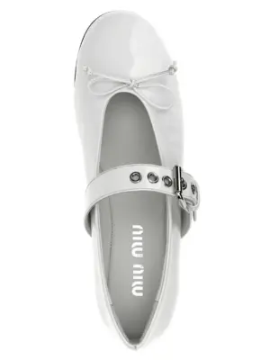 Buckle and bow ballet flats 100% calfskin leather (Bos Taurus) MIU MIU White