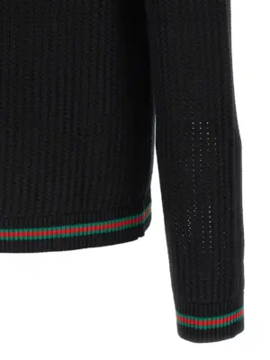 Web ribbon cardigan 100% cotton GUCCI Black