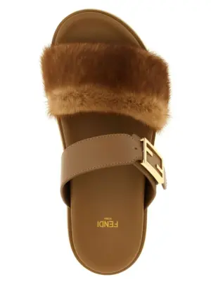 'Fendi Feel' slides 100% leather FENDI Brown