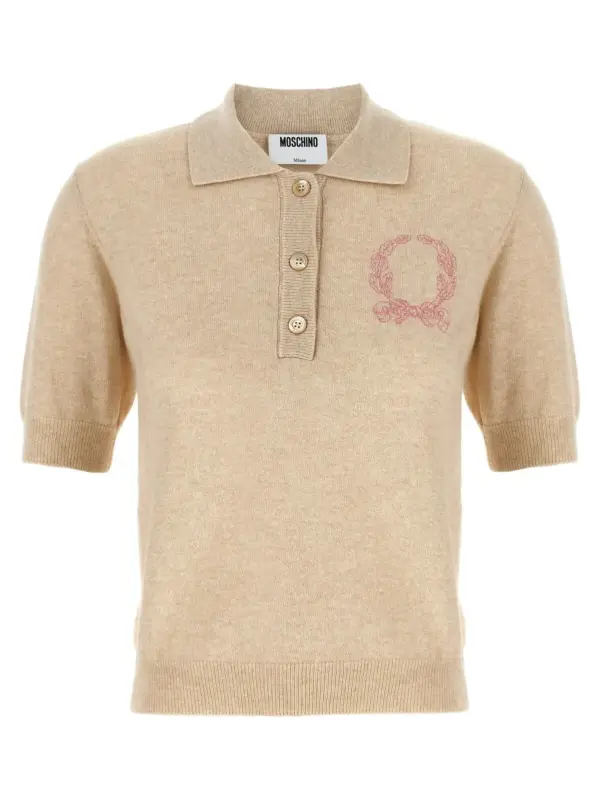 Polo embroidery sweater MOSCHINO Beige