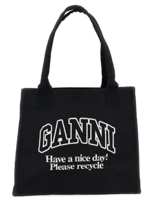 'Large Easy Shopper Contrasted Logo' shopping bag GANNI White/Black