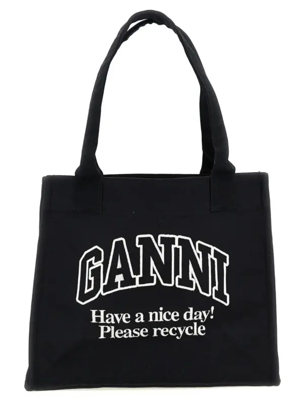 'Large Easy Shopper Contrasted Logo' shopping bag GANNI White/Black