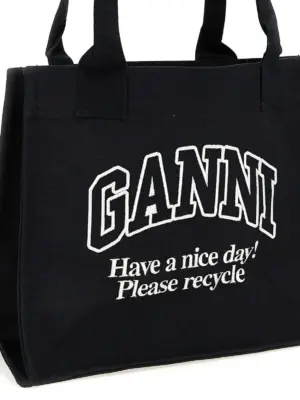 'Large Easy Shopper Contrasted Logo' shopping bag Woman GANNI White/Black