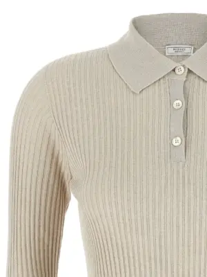 Lurex ribbed polo shirt Woman PESERICO Beige