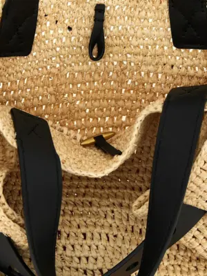 'Punch Hole' mini shopping bag 75% raffia 25% calf leather LOEWE Beige