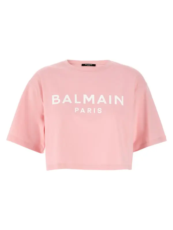 Logo crop T-shirt BALMAIN Pink
