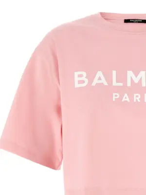 Logo crop T-shirt Woman BALMAIN Pink