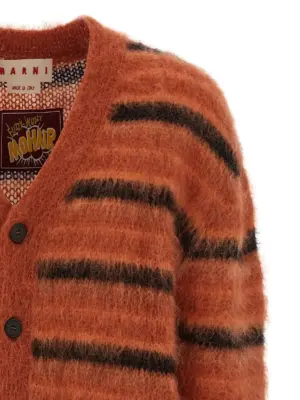 Brushed striped cardigan Man MARNI Orange