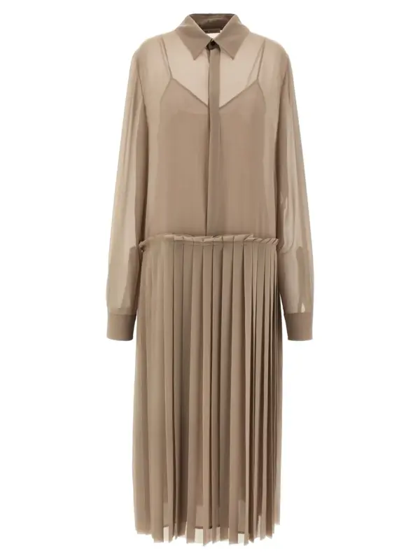 'Pleated Midi' dress AMI PARIS Beige