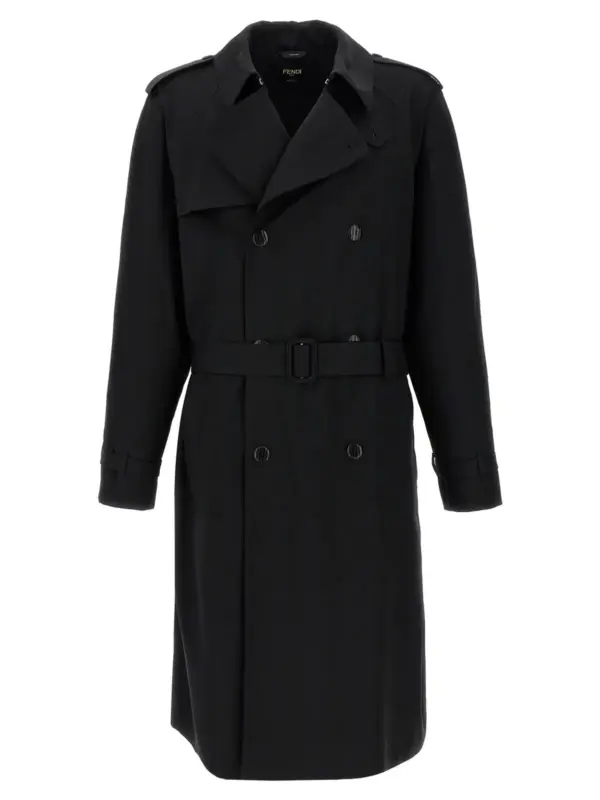Wool trench coat FENDI Black