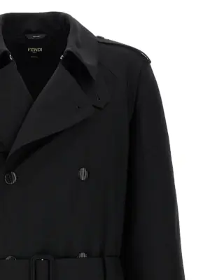 Wool trench coat Man FENDI Black