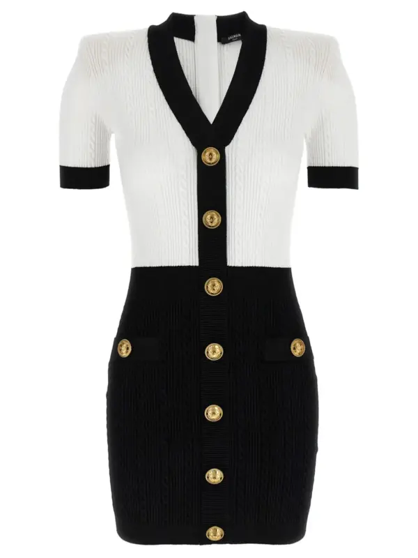 Knitted dress BALMAIN White/Black