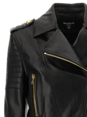 Leather jacket Woman BALMAIN Black