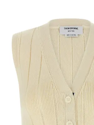 RWB intarsia vest Woman THOM BROWNE White