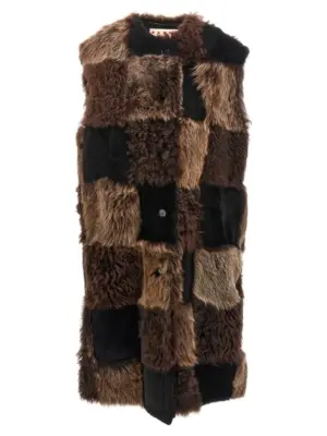 Long shearling vest MARNI Brown