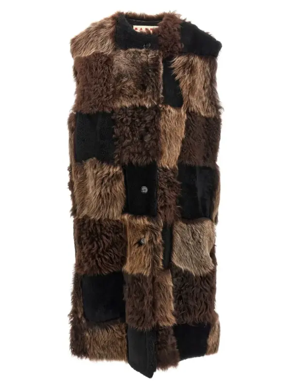 Long shearling vest MARNI Brown