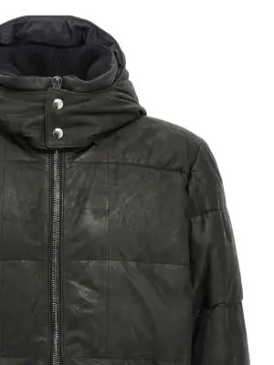 Removable hood down jacket 100% lamb leather (Ovis aries) GIORGIO BRATO Black