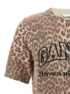 'Leopard Wool Mix' T-shirt Woman GANNI Brown