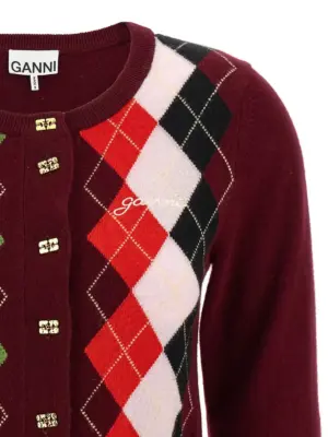'Burgundy Check' cardigan Woman GANNI Bordeaux