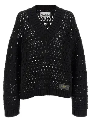 'Black Crochet V-neck' sweater GANNI Black
