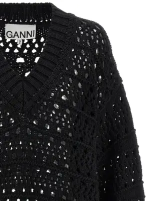 'Black Crochet V-neck' sweater Woman GANNI Black