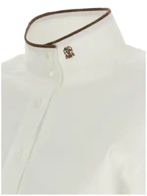 'Shiny Collar Detail' shirt 72% cotton 23% polyamide 5% elastane BRUNELLO CUCINELLI White