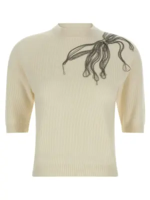 'Shiny Flower Embroidery' sweater BRUNELLO CUCINELLI White