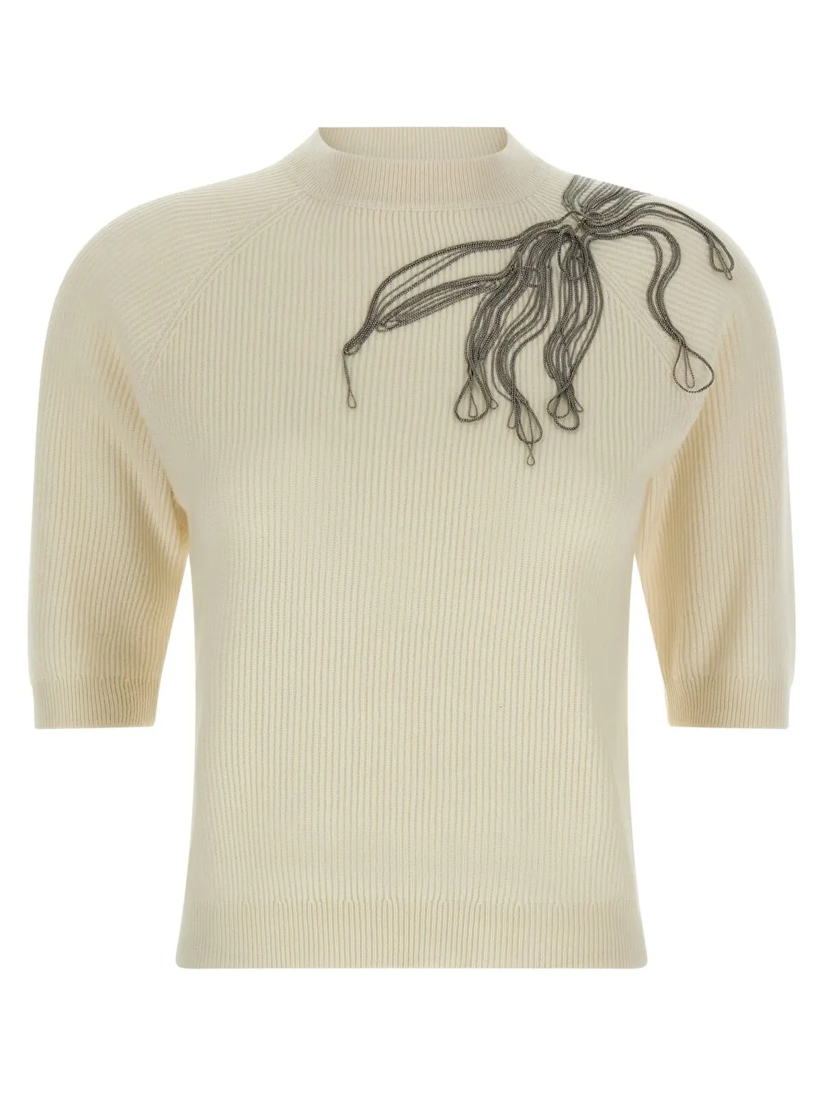 Светр Brunello Cucinelli Shiny Flower Embroidery Білий 1 'Shiny Flower Embroidery' sweater BRUNELLO CUCINELLI White