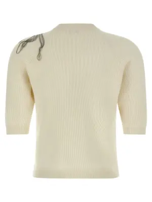 'Shiny Flower Embroidery' sweater M12218900C159 BRUNELLO CUCINELLI White