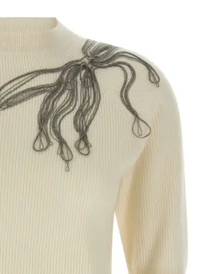 'Shiny Flower Embroidery' sweater Woman BRUNELLO CUCINELLI White