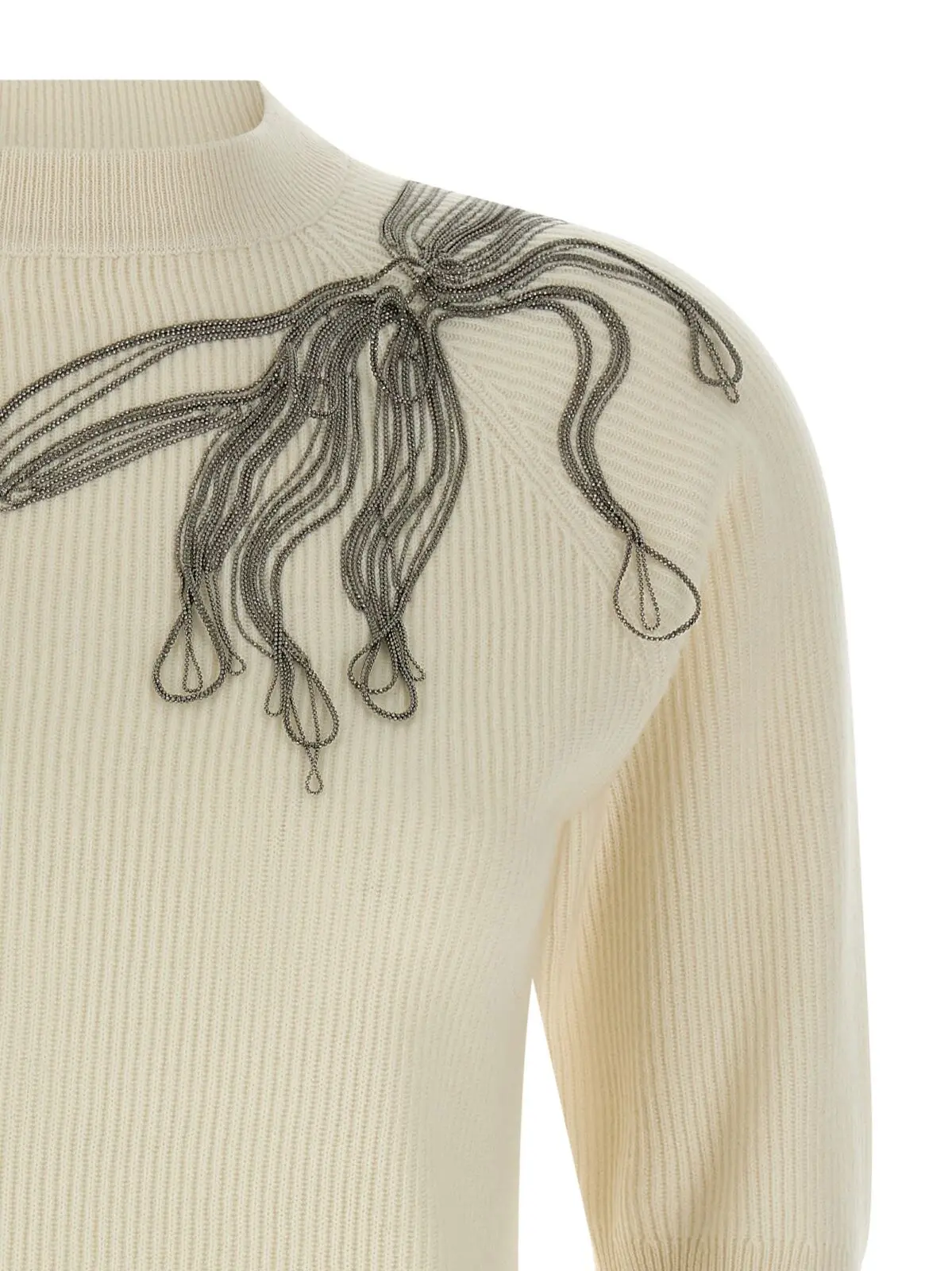 Светр Brunello Cucinelli Shiny Flower Embroidery Білий 3 'Shiny Flower Embroidery' sweater Woman BRUNELLO CUCINELLI White
