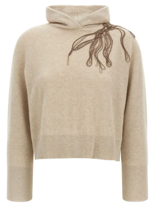 'Shiny Flower Embroidery' sweater BRUNELLO CUCINELLI Beige