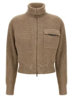 'Shiny Flap Detail' cropped cardigan BRUNELLO CUCINELLI Beige
