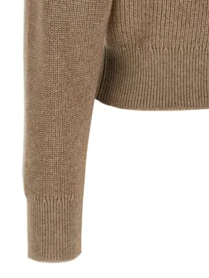 'Shiny Flap Detail' cropped cardigan 100% cashmere BRUNELLO CUCINELLI Beige