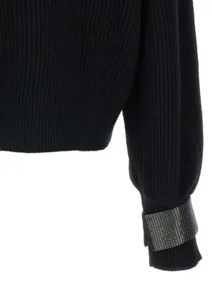 'Monile' cuffs sweater 100% cashmere BRUNELLO CUCINELLI Black