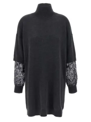 Sequin sleeve dress BRUNELLO CUCINELLI Gray