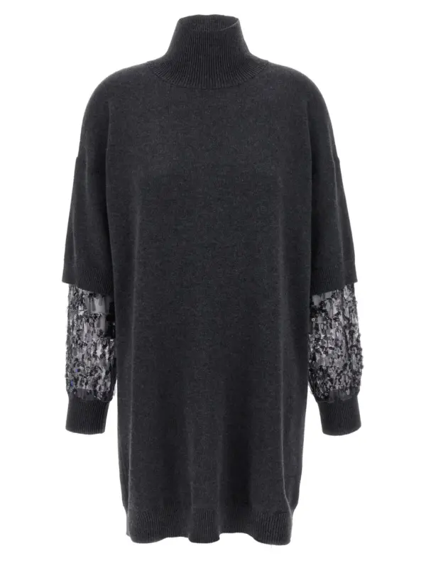 Sequin sleeve dress BRUNELLO CUCINELLI Gray
